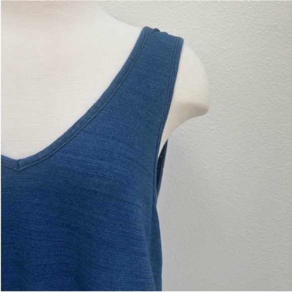 Faherty Mini Shift Dress Sleeveless Tank V Neck Cotton Indigo Blue Size Medium - Picture 5 of 11